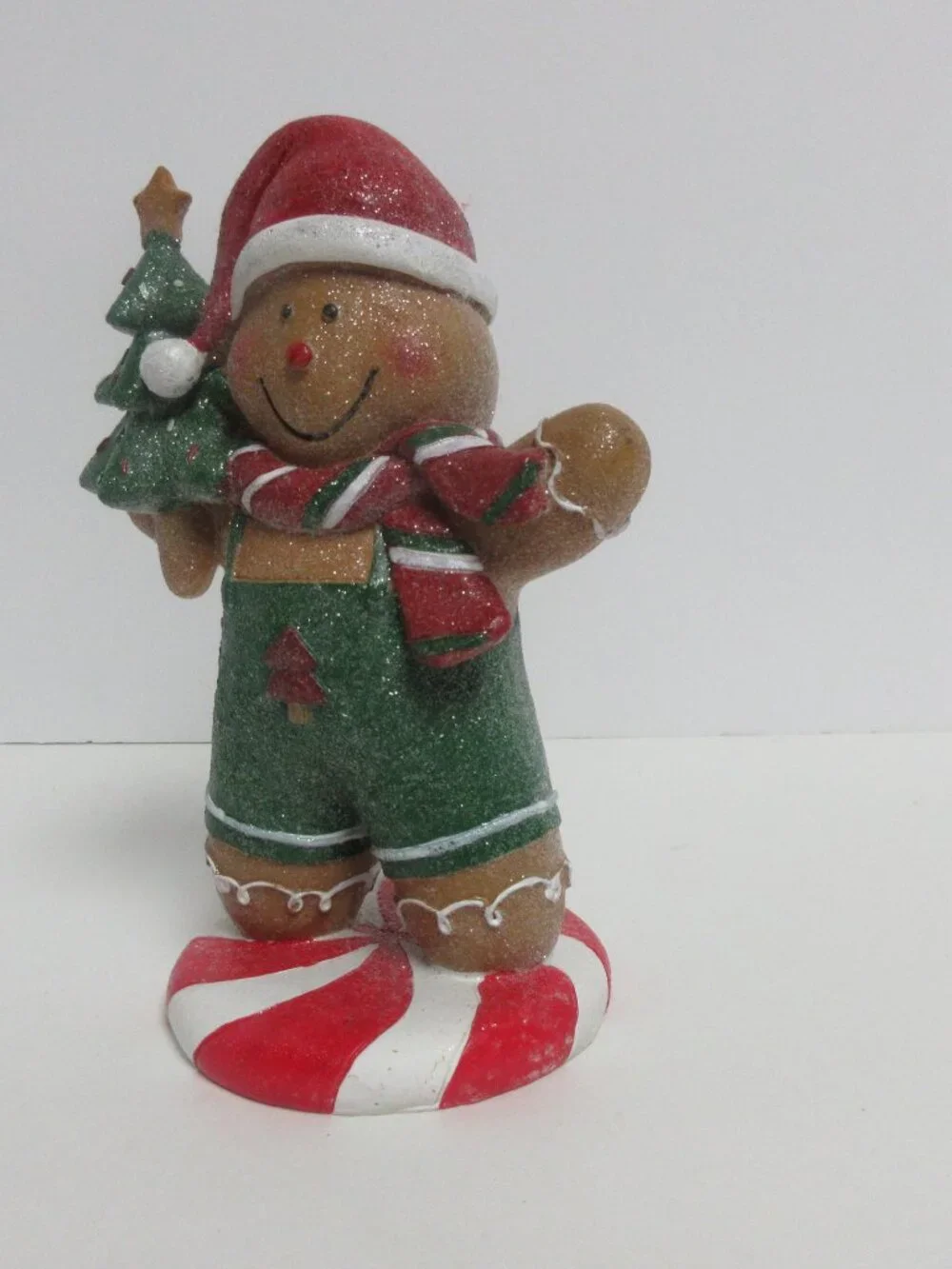 Festive Gingerbread Boy Figurine with Tree-Red&Green